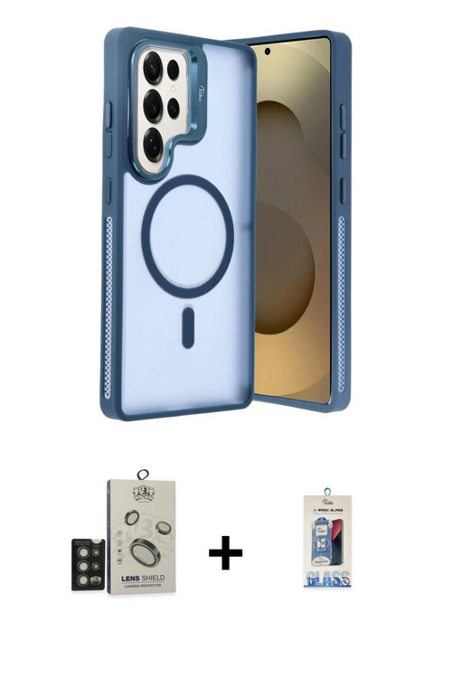 ieg™ Galaxy S25 Ultra Kılıf Akış Form - Siyah Joko Magic 5D Cam + Titan Gri Bilvis Titan Kamera Lens