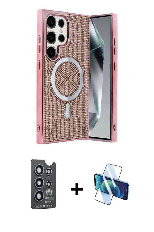 ieg™ Galaxy S25 Ultra Kılıf Eksen Çizgi - Siyah 3D Antistatik Seramik Nano Ekran Koruyucu + Lacivert