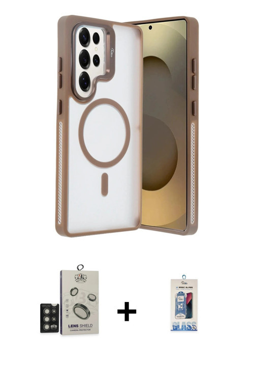 ieg™ Galaxy S25 Ultra Kılıf Akış Form - Siyah Joko Magic 5D Cam + Titan Gri Bilvis Titan Kamera Lens
