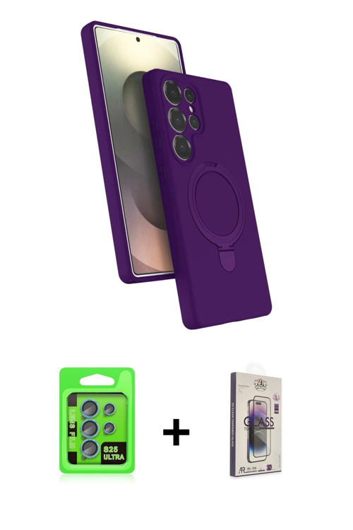 ieg™ Galaxy S25 Ultra Kılıf İz Işık Koleksiyonu - Siyah Bilvis 3D Cam Ekran Koruyucu + Mavi Raze Met