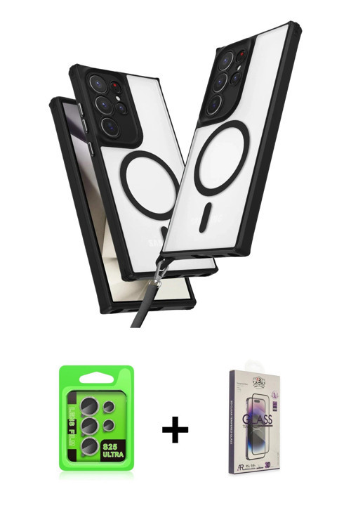 ieg™ Galaxy S25 Ultra Kılıf Atlas Doku Koleksiyonu - Siyah Bilvis 3D Cam Ekran Koruyucu + Natural Gr