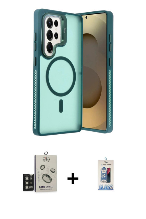 ieg™ Galaxy S25 Ultra Kılıf Akış Form - Siyah Joko Magic 5D Cam + Titan Gri Bilvis Titan Kamera Lens