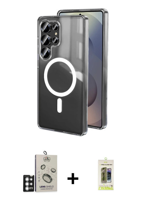 ieg™ Galaxy S25 Ultra Kılıf Ahenk Yansıma Prime - Siyah Joko Magic 5D Hayalet Cam + Gümüş Bilvis Tit