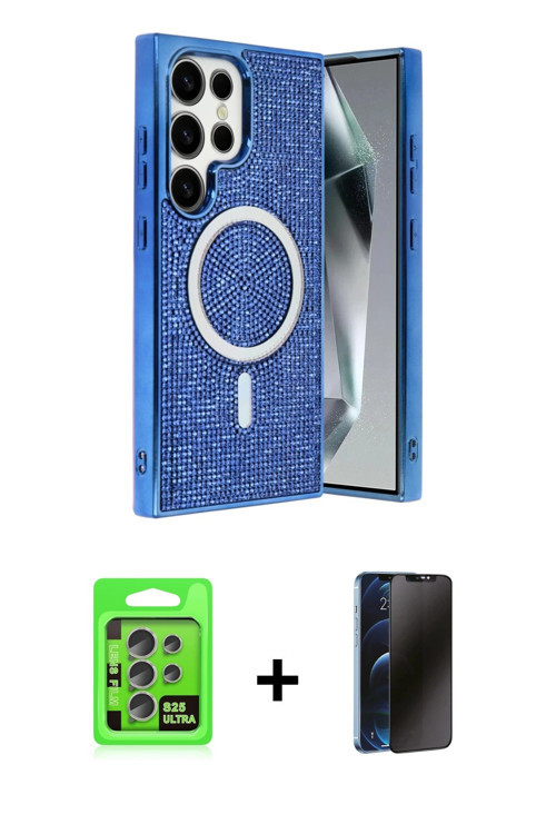 ieg™ Galaxy S25 Ultra Kılıf Eksen Çizgi - Siyah 3D Antistatik Hayalet Cam Ekran Koruyucu + Natural G