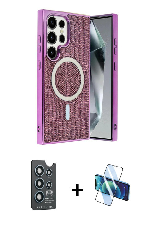 ieg™ Galaxy S25 Ultra Kılıf Eksen Çizgi - Siyah 3D Antistatik Seramik Nano Ekran Koruyucu + Lacivert