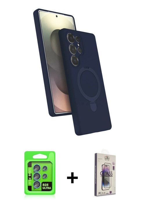 ieg™ Galaxy S25 Ultra Kılıf İz Işık Koleksiyonu - Siyah Bilvis 3D Cam Ekran Koruyucu + Mavi Raze Met
