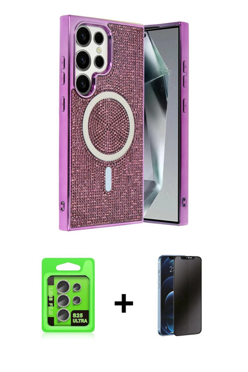ieg™ Galaxy S25 Ultra Kılıf Eksen Çizgi - Siyah 3D Antistatik Hayalet Cam Ekran Koruyucu + Natural G