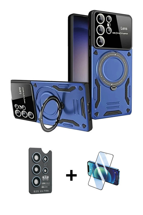 ieg™ Galaxy S25 Ultra Kılıf Kıvılcım Modern Serisi - Siyah 3D Antistatik Cam Ekran Koruyucu + Lacive