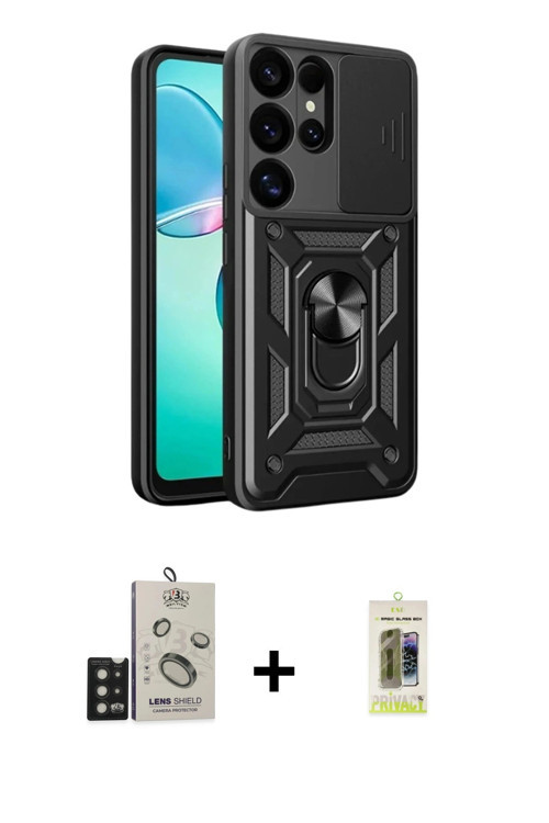 ieg™ Galaxy S25 Ultra Kılıf Ahenk Klasik - Siyah Joko Magic 5D Hayalet Cam + Siyah Bilvis Titan Kame