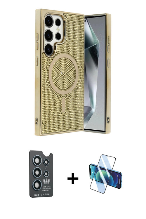 ieg™ Galaxy S25 Ultra Kılıf Eksen Çizgi - Siyah 3D Antistatik Seramik Nano Ekran Koruyucu + Lacivert