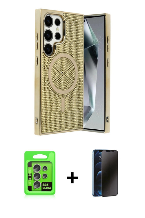 ieg™ Galaxy S25 Ultra Kılıf Eksen Çizgi - Siyah 3D Antistatik Hayalet Cam Ekran Koruyucu + Natural G