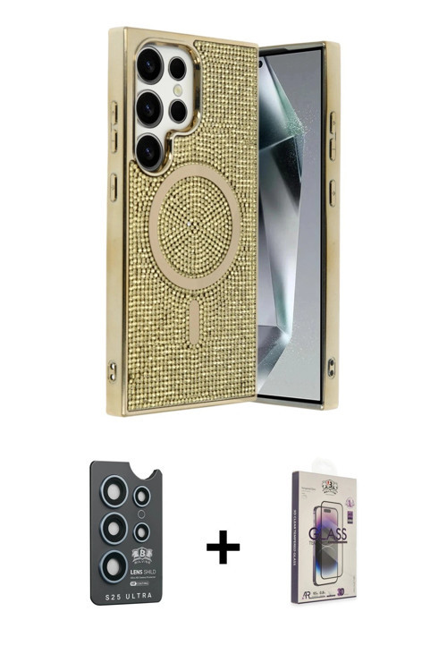 ieg™ Galaxy S25 Ultra Kılıf Eksen Çizgi - Siyah Bilvis 3D Cam Ekran Koruyucu + Lacivert Bilvis Titan