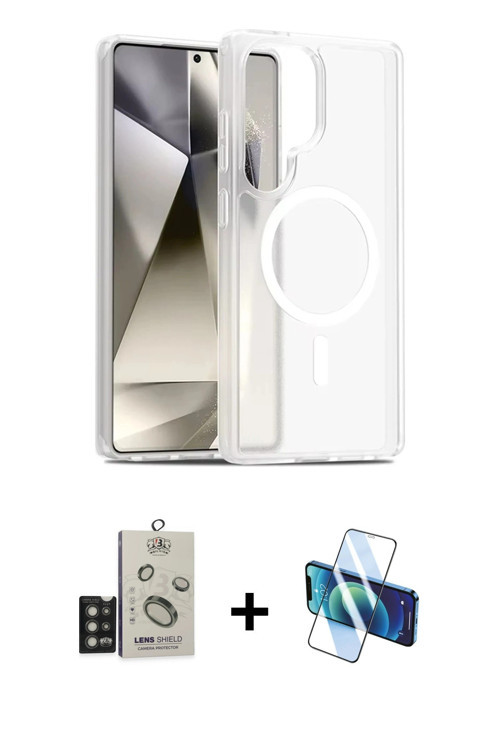 ieg™ Galaxy S25 Ultra Kılıf Siluet Minimal Prime - Siyah 3D Antistatik Cam Ekran Koruyucu + Titan Gr