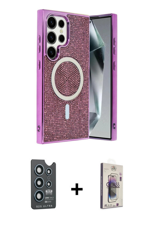 ieg™ Galaxy S25 Ultra Kılıf Eksen Çizgi - Siyah Bilvis 3D Cam Ekran Koruyucu + Lacivert Bilvis Titan