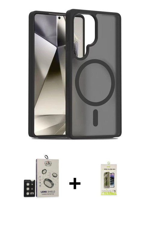 ieg™ Galaxy S25 Ultra Kılıf Siluet Minimal Prime - Siyah Joko Magic 5D Hayalet Cam + Siyah Bilvis Ti