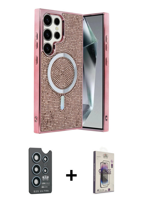 ieg™ Galaxy S25 Ultra Kılıf Eksen Çizgi - Siyah Bilvis 3D Cam Ekran Koruyucu + Lacivert Bilvis Titan
