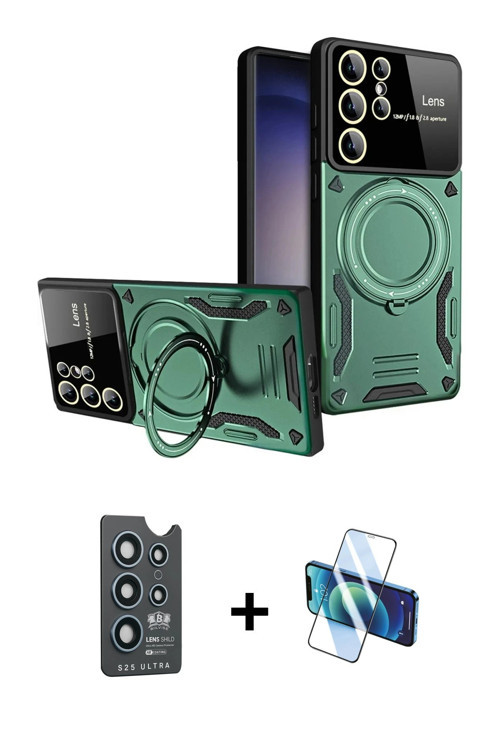 ieg™ Galaxy S25 Ultra Kılıf Kıvılcım Modern Serisi - Siyah 3D Antistatik Cam Ekran Koruyucu + Lacive