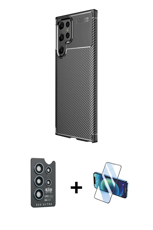 ieg™ Galaxy S25 Ultra Kılıf Eksen Form Prime - Siyah 3D Antistatik Seramik Nano Ekran Koruyucu + Lac