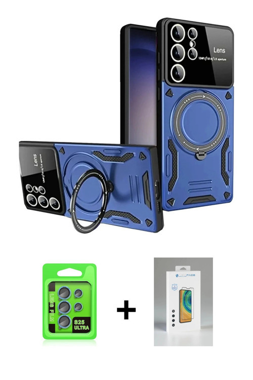 ieg™ Galaxy S25 Ultra Kılıf Kıvılcım Modern Serisi - Şeffaf Polymer Nano Ekran Koruyucu + Mavi Raze