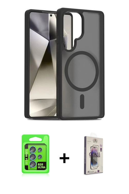 ieg™ Galaxy S25 Ultra Kılıf Siluet Minimal Prime - Siyah Bilvis 3D Cam Ekran Koruyucu + Mavi Raze Me