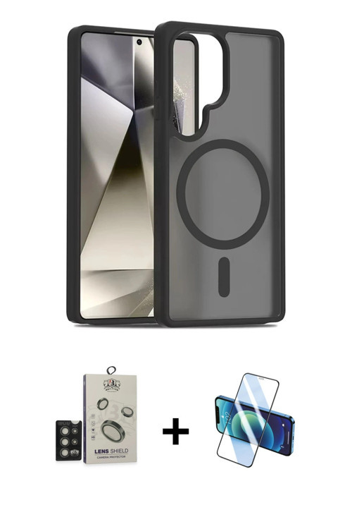 ieg™ Galaxy S25 Ultra Kılıf Siluet Minimal Prime - Siyah 3D Antistatik Cam Ekran Koruyucu + Titan Gr