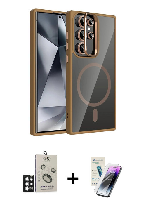 ieg™ Galaxy S25 Ultra Kılıf Yadigar Asil Koleksiyonu - Şeffaf Pasifik Cam Ekran Koruyucu + Gümüş Bil