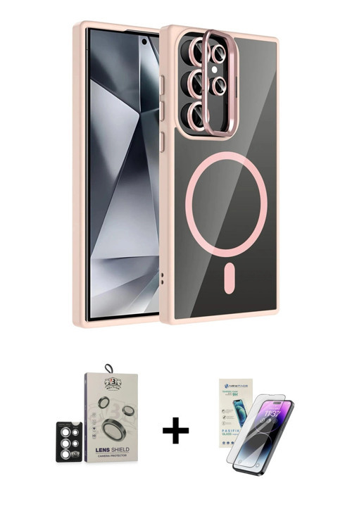 ieg™ Galaxy S25 Ultra Kılıf Yadigar Asil Koleksiyonu - Şeffaf Pasifik Cam Ekran Koruyucu + Gümüş Bil