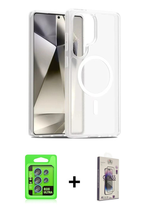 ieg™ Galaxy S25 Ultra Kılıf Siluet Minimal Prime - Siyah Bilvis 3D Cam Ekran Koruyucu + Mavi Raze Me