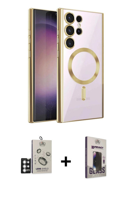 ieg™ Galaxy S25 Ultra Kılıf Nova Işık Özel Seri - Siyah Bilvis Hayalet Cam Ekran Koruyucu + Gümüş Bi