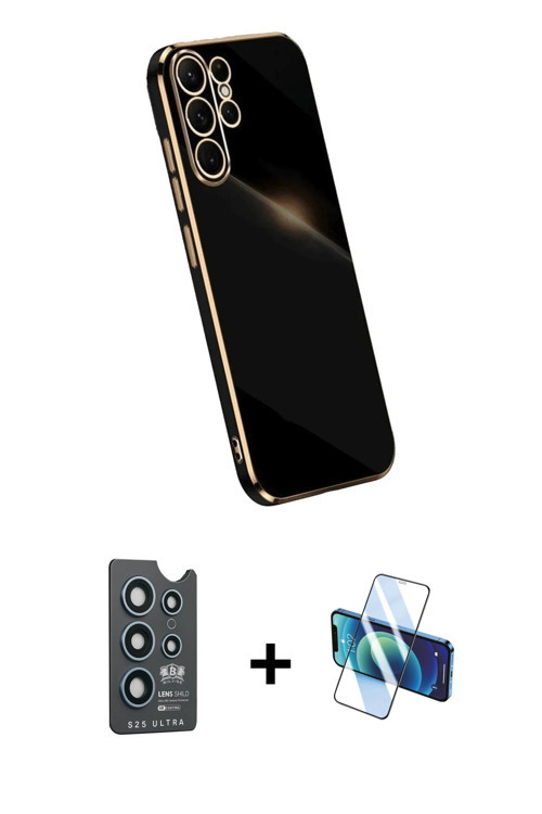 ieg™ Galaxy S25 Ultra Kılıf Yankı Serisi - Siyah 3D Antistatik Cam Ekran Koruyucu + Lacivert Bilvis