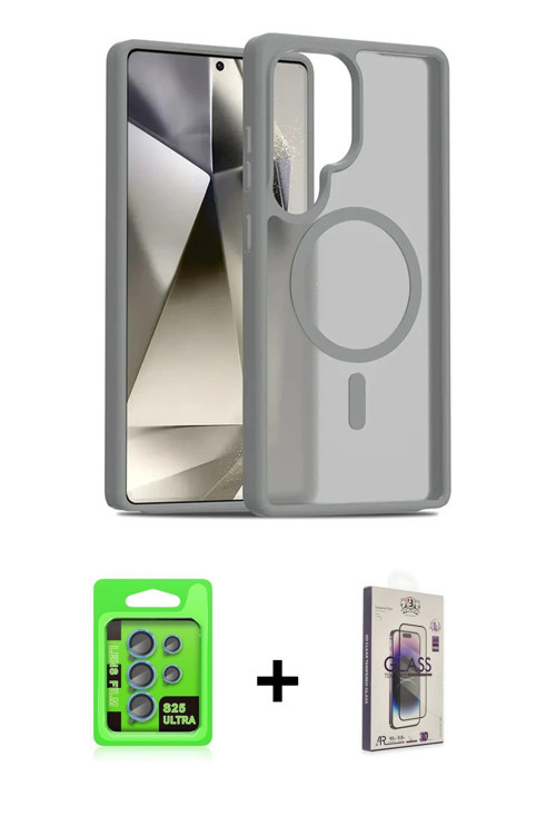 ieg™ Galaxy S25 Ultra Kılıf Siluet Minimal Prime - Siyah Bilvis 3D Cam Ekran Koruyucu + Mavi Raze Me