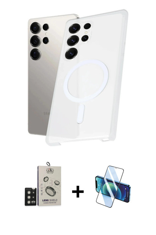 ieg™ Galaxy S25 Ultra Kılıf Kutup Minimal - Siyah 3D Antistatik Cam Ekran Koruyucu + Siyah Bilvis Ti