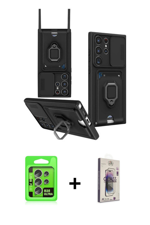 ieg™ Galaxy S25 Ultra Kılıf Vadi Form Prime - Siyah Bilvis 3D Cam Ekran Koruyucu + Natural Grey Raze