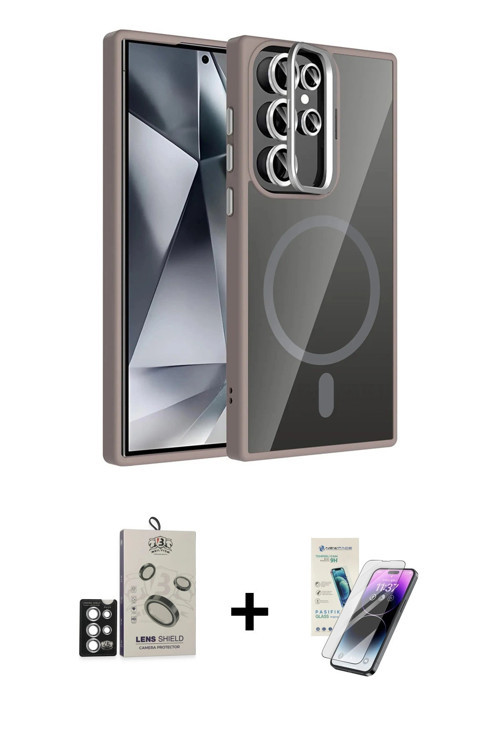 ieg™ Galaxy S25 Ultra Kılıf Yadigar Asil Koleksiyonu - Şeffaf Pasifik Cam Ekran Koruyucu + Gümüş Bil