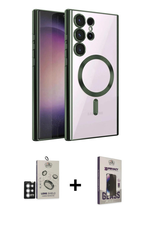 ieg™ Galaxy S25 Ultra Kılıf Nova Işık Özel Seri - Siyah Bilvis Hayalet Cam Ekran Koruyucu + Gümüş Bi
