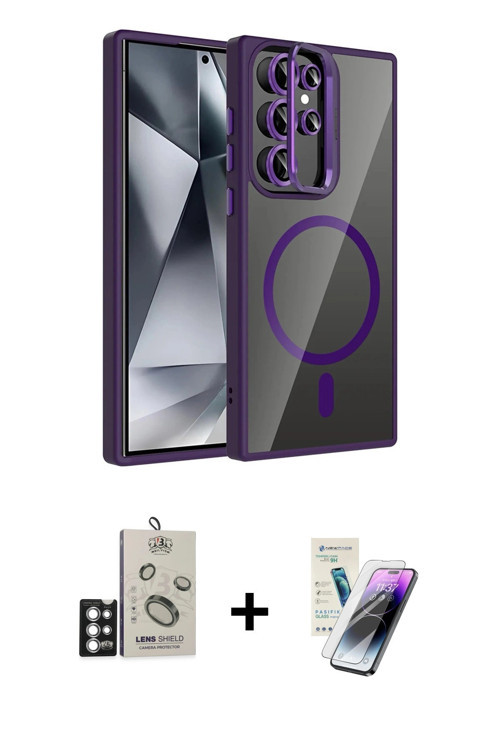 ieg™ Galaxy S25 Ultra Kılıf Yadigar Asil Koleksiyonu - Şeffaf Pasifik Cam Ekran Koruyucu + Gümüş Bil