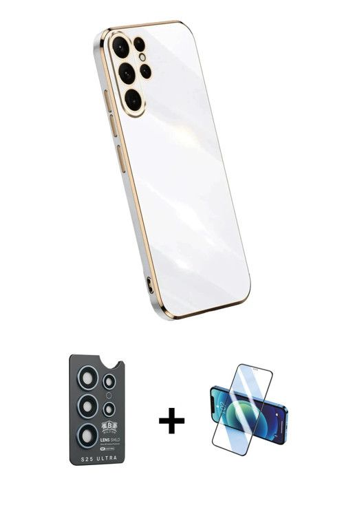 ieg™ Galaxy S25 Ultra Kılıf Yankı Serisi - Siyah 3D Antistatik Cam Ekran Koruyucu + Lacivert Bilvis