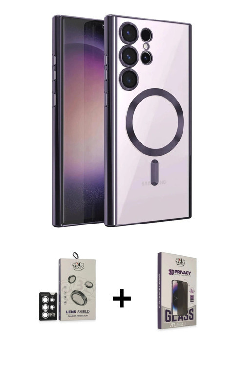 ieg™ Galaxy S25 Ultra Kılıf Nova Işık Özel Seri - Siyah Bilvis Hayalet Cam Ekran Koruyucu + Gümüş Bi