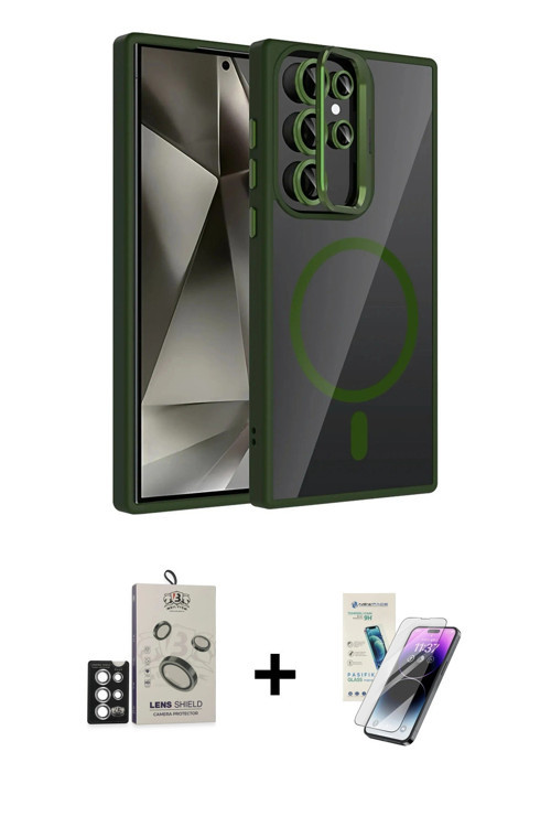 ieg™ Galaxy S25 Ultra Kılıf Yadigar Asil Koleksiyonu - Şeffaf Pasifik Cam Ekran Koruyucu + Gümüş Bil