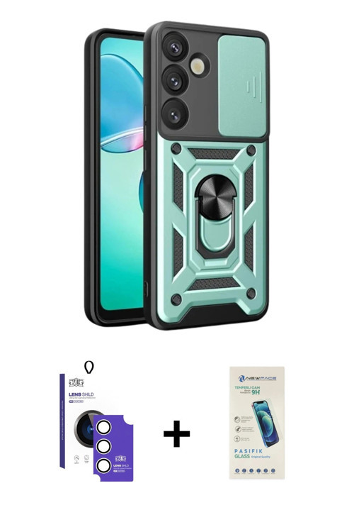 ieg™ Galaxy S26 Kılıf Ahenk Klasik - Şeffaf Pasifik Cam Ekran Koruyucu + Gümüş Bilvis Titan Kamera L