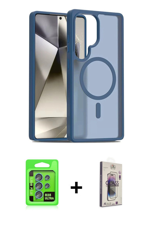 ieg™ Galaxy S25 Ultra Kılıf Siluet Minimal Prime - Siyah Bilvis 3D Cam Ekran Koruyucu + Mavi Raze Me