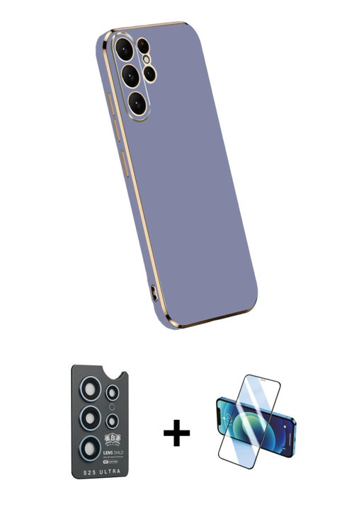 ieg™ Galaxy S25 Ultra Kılıf Yankı Serisi - Siyah 3D Antistatik Cam Ekran Koruyucu + Lacivert Bilvis