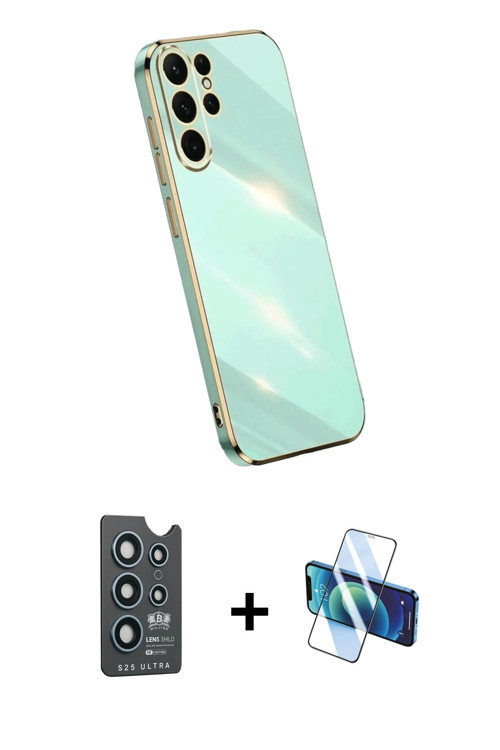 ieg™ Galaxy S25 Ultra Kılıf Yankı Serisi - Siyah 3D Antistatik Cam Ekran Koruyucu + Lacivert Bilvis