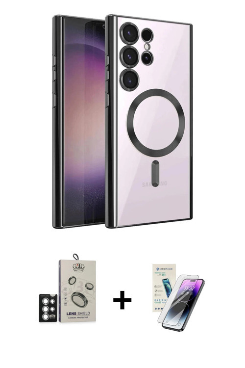 ieg™ Galaxy S25 Ultra Kılıf Nova Işık Özel Seri - Şeffaf Pasifik Cam Ekran Koruyucu + Gümüş Bilvis T
