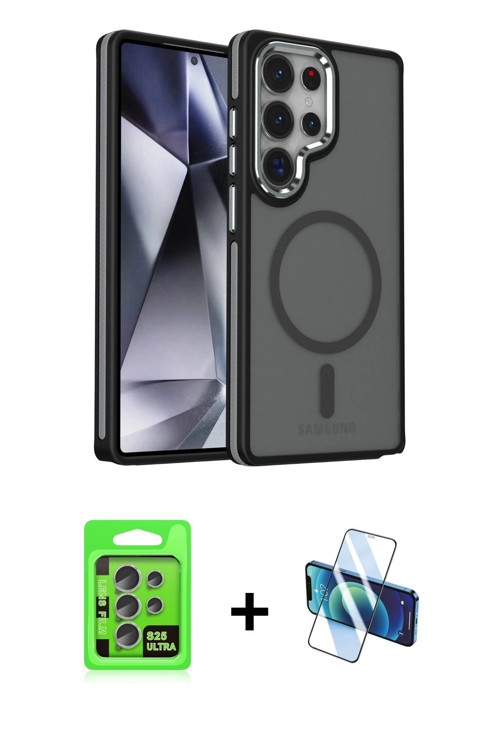 ieg™ Galaxy S25 Ultra Kılıf Yörünge Klasik - Siyah 3D Antistatik Seramik Nano Ekran Koruyucu + Natur