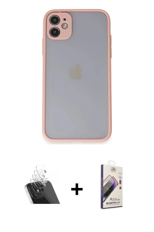 ieg™ iPhone 11 Kılıf Ahenk Çizgi Serisi - Siyah Bilvis 3D Mat Cam Ekran Koruyucu + Şeffaf Kamera Len