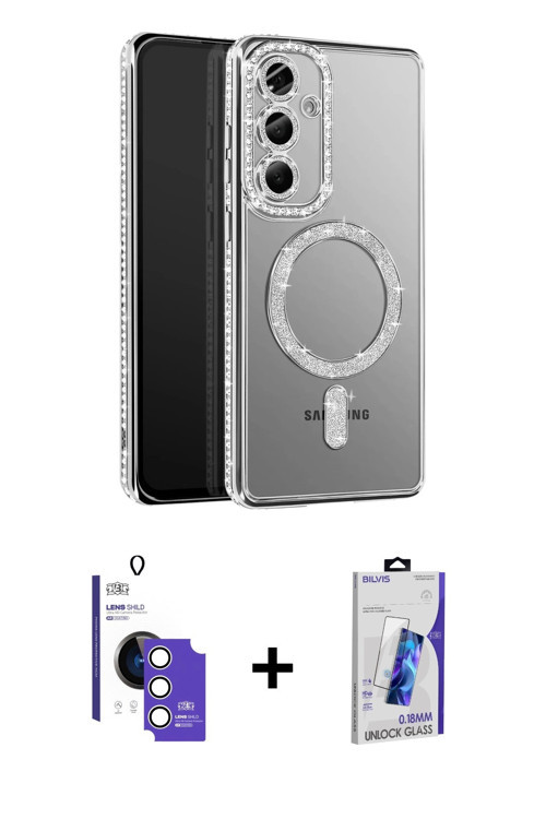 ieg™ Galaxy S26 Kılıf Siluet Işık Serisi - Siyah Bilvis 3D Cam Ekran Koruyucu + Gümüş Bilvis Titan K