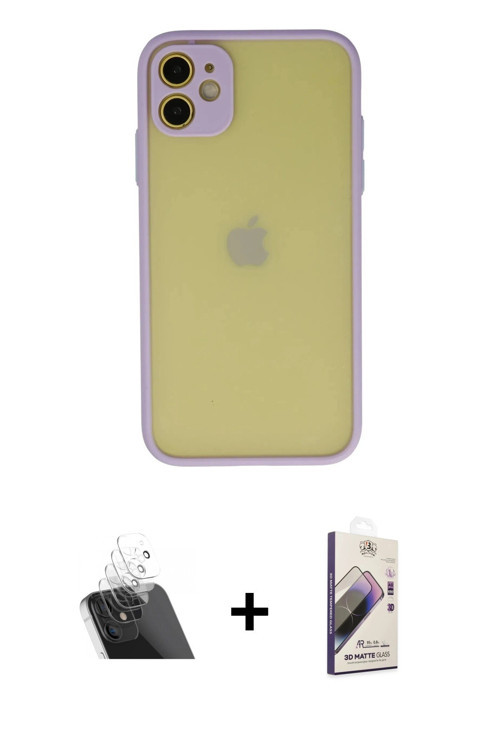 ieg™ iPhone 11 Kılıf Ahenk Çizgi Serisi - Siyah Bilvis 3D Mat Cam Ekran Koruyucu + Şeffaf Kamera Len
