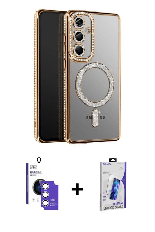 ieg™ Galaxy S26 Kılıf Siluet Işık Serisi - Siyah Bilvis 3D Cam Ekran Koruyucu + Gümüş Bilvis Titan K