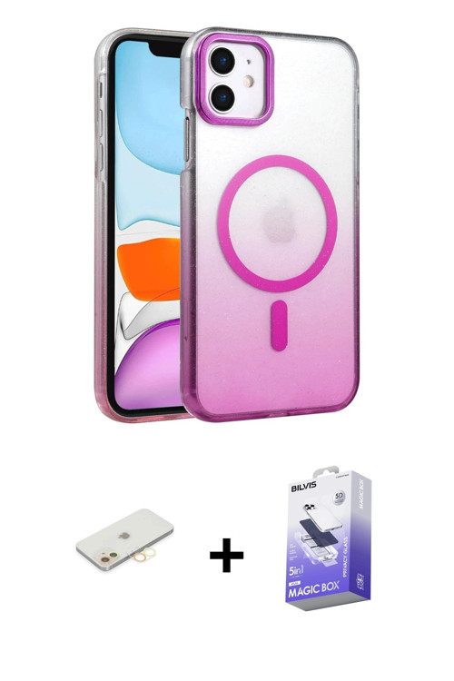 iPhone 11 Kılıf Ahenk Doku Özel Seri - Siyah Bilvis 5in1 5D Magic Hayalet Cam Ekran Koruyucu +